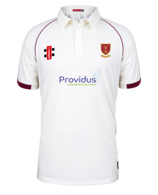 WEST ESSEX JUNIOR CC MATRIX V2 SS CRICKET SHIRT MAROON WITH SPONSOR