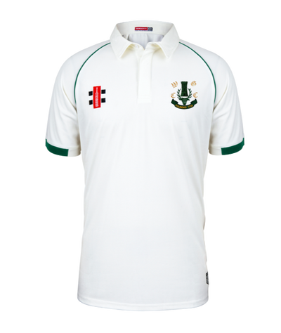 GRAY NICOLLS JUNIOR WOODFORD GREEN CC SS MATRIX V2 CRICKET SHIRT